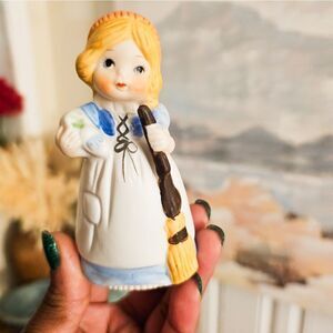 VTG Jasco Merri Bells Bisque Dutch Girl Holding Slippers & Broom Porcelain.
